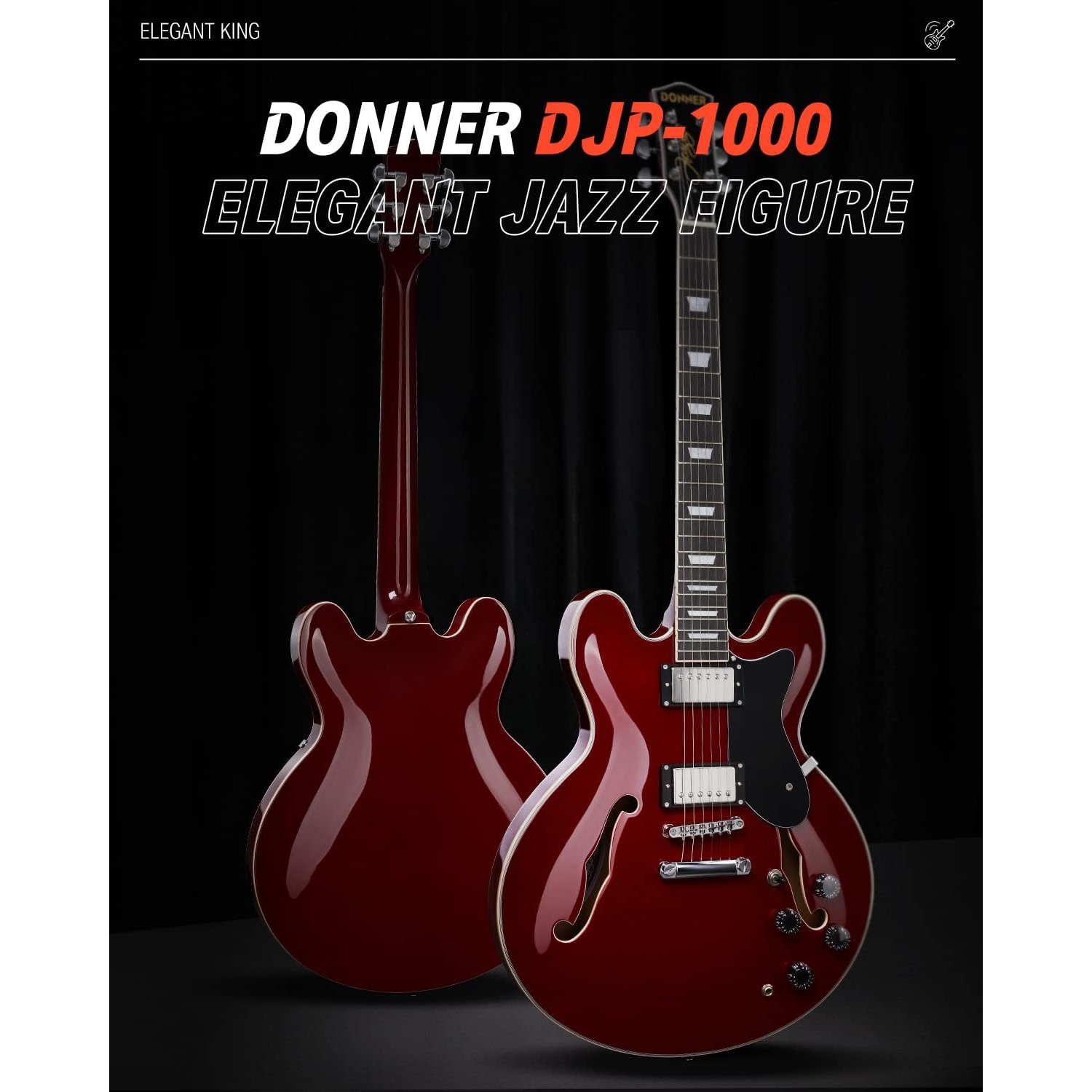 Donner DJP-1000 Semi-Hollow Elektro Gitar (Kırmızı) 3