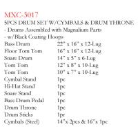 MAXTONE MXC-3017FBK DAVUL SET 5 PCS SİYAH + ZİL + TABURE