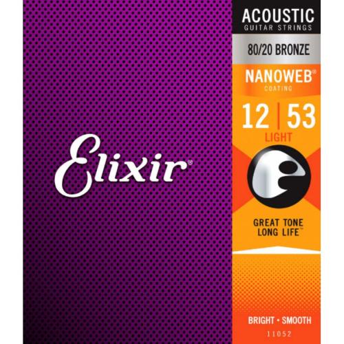 Elixir 11052 Nanoweb 80/20 Bronze Akustik Gitar Teli (12-53)